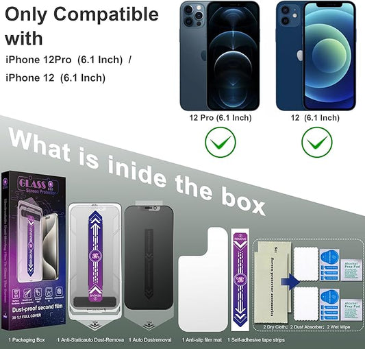 2 Pack Matte Privacy Screen Protector for iPhone 12 and iPhone 12 Pro 6.1-Inch Auto Dust Removal, No Bubbles,Anti-Spy Tempered Glass Film, Easy Installation