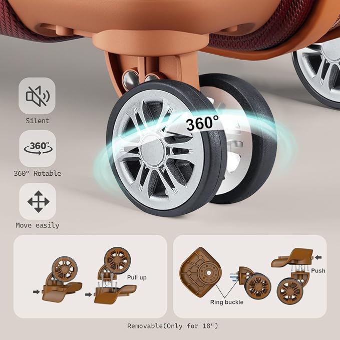 Melalenia Suitcase Sets 6 Piece Hard Shell Carry on Luggage with Spinner Wheels and TSA Lock, Lightweight Travel Backpack for Women, Men, Red Brown