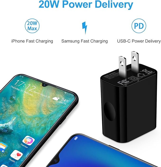 20W USB C Charger Cube,2-Pack Wall Plug Android Fast Charging Block, 2-Port PD+QC Power Adapter Type C Box for Samsung Galaxy S25 Ultra/S25 Plus/S24/S23/Watch Ultra 7/A36/A16/A26,iPhone 16e,Pixel 9A
