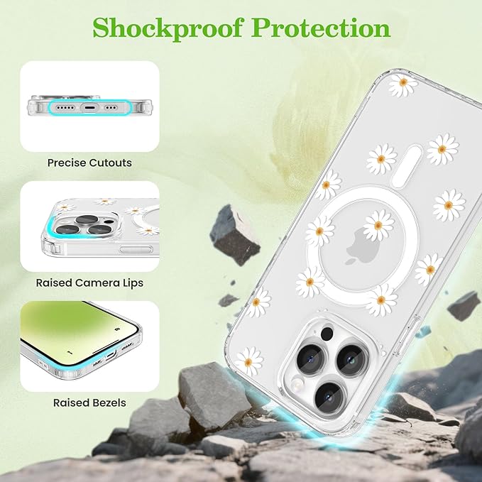 ZTOFERA for iPhone 14 Pro Max Magnetic Case Compatible with Magsafe,Aesthetic Floral Pattern Design Cute for Girl Women,Anti-Drop Protective Hard Phone Cover for iPhone 14 Pro Max-Daisy