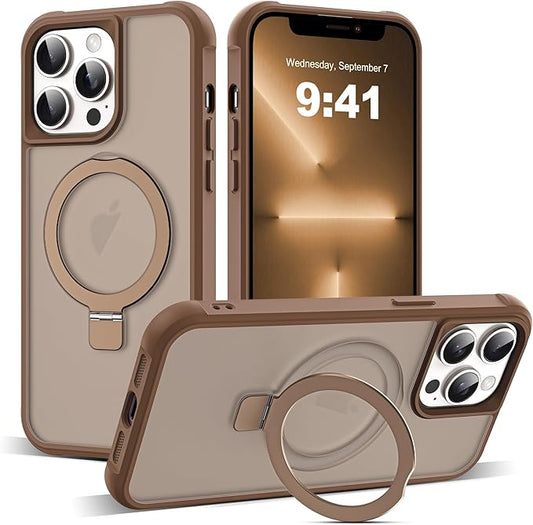 Compatible with iPhone 13 Pro Case with Invisible Magnetic O-Ring Stand Military-Grade Translucent Case for iPhone 13 Pro 6.1" [Compatible with Mag-Safe][Great Grip Feeling],Desert Brown