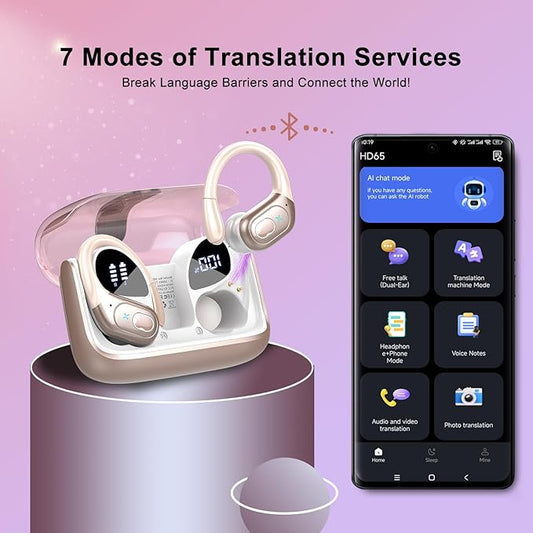 AI Translation Earbuds Real Time, 164 Language Translator Earbud 3-in-1 Bluetooth 5.4 Translator Earbuds with 6 Translation Modes, 75H Translators Headphones with APP for Travel Business, Rose Gold