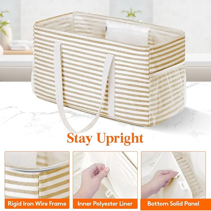 Lifewit Extra Large Tote Bag, Reusable Grocery Bags with Metal Wire Frame and Handles, Standing Utility Foldable Shopping Bags for Storage, Picnics, Beach, Pool, Laundry, Car, Camping, 1 Pack, Beige