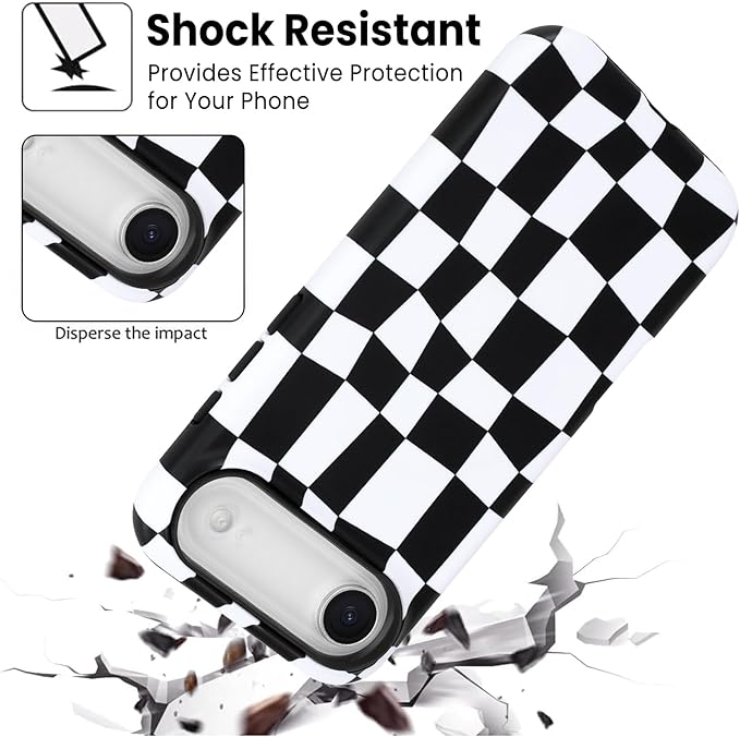 SOKAD Magnetic Checkered Phone Case for iPhone Air, Cute Grids Plaid Checkerboard Pattern Compatible with Magsafe Matte Protective Case Cover with Screen Protector for Girls Women, Black & White