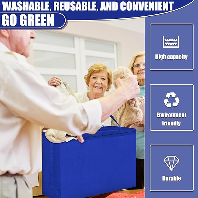 Windyun Reusable Grocery Bags Large Non Woven Shopping Bags with Handles Foldable Portable Tote Bulk, 16x6x12 Inch