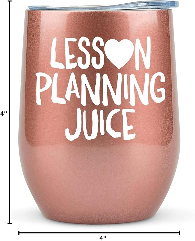 KLUBI Teacher Birthday Gifts for Women - Lesson Planning Juice Wine Tumbler 12oz with Lid and Straw - College Graduation Gifts for Teachers, Student Teacher Congratulations, Cute New Teacher's Gift