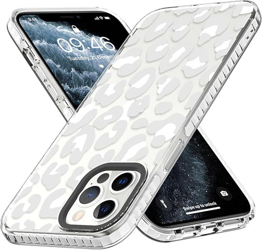 ZIYE Clear Case for iPhone 11 Pro Phone Case White Leopard Design Shockproof Soft TPU Bumper Protective for Women Girls Girly Cute Cover