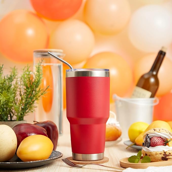 MEWAY 30oz Tumbler Double Wall Vacuum Insulated Travel Mug, Stainless Steel Tumbler with Lid, Durable Powder Coated Insulated Coffee Cup for Cold & Hot Drinks (Coral red,1 PACK)