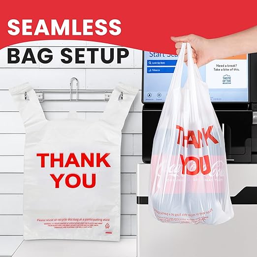 Grocery Plastic Bags White (11"x6"x21") Store Bags 300 Count