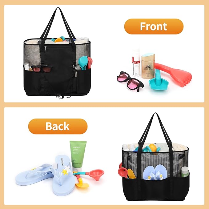Mesh Beach Bag, Extra Large Beach Bags for Women, Lightweight Foldable Sandproof Tote Bag for Family & Vacation