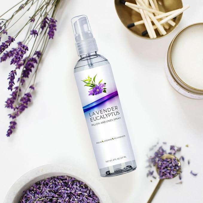 Natural Lavender Eucalyptus Pillow Mist and Linen Spray, Best Home Spray to Relax The Mind, Sleep Patterns and Body, Strong Lavender Room Spray (Lavender Eucalyptus, 8oz)