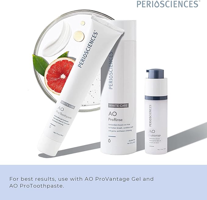 PerioSciences AO ProRinse White Care Whitening Mouthwash with Antioxidants – Oral Rinse for Gum Health, 10 Fl Oz / 300ml