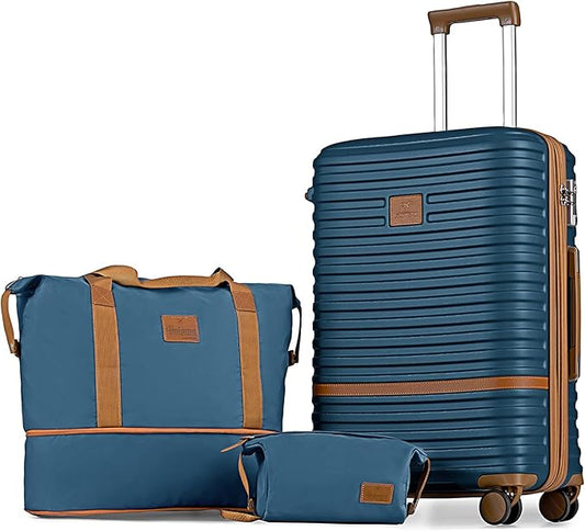 Joyway 24 Inch Checked Luggage, Expandable Suitcase with Spinner Wheel, 3 Piece Hard Shell Luggage Set with TSA Lock(Navy Blue)