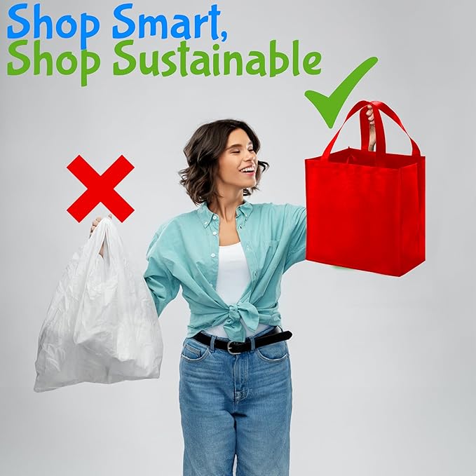 Fun Express Reusable Grocery Bags Bulk 50 Pack - Large Shopping Bags with Handles for Groceries | Foldable Tote Bags in Multiple Colors | Heavy-Duty Plastic Material for Farmers Market & Daily Use