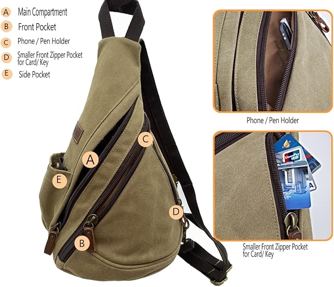Canvas Sling Bag Convertible Crossbody Chest Bag Shoulder Backpack Daypack for Men Women Outdoor Cycling Travel