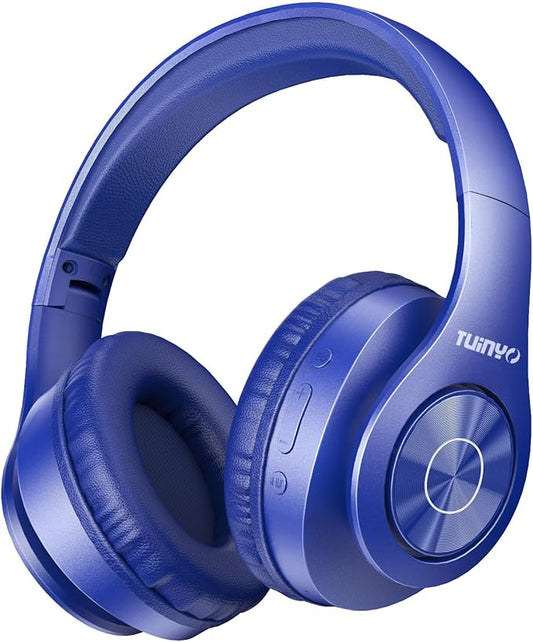 TUINYO Bluetooth Headphones Wireless, Over Ear Stereo Wireless Headset 40H Playtime with deep bass, Soft Memory-Protein Earmuffs, Built-in Mic Wired Mode PC/Cell Phones/TV-Dark Blue