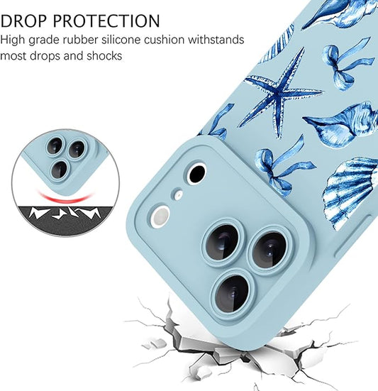 ZIYE Designed for iPhone 17 Pro Max Case Blue Seashell Bow Pattern with Camera Protection,Soft TPU Silicone Rubber Protective Cover Cute Design Cases Compatible with iPhone 17 Pro Max 6.9 Inch