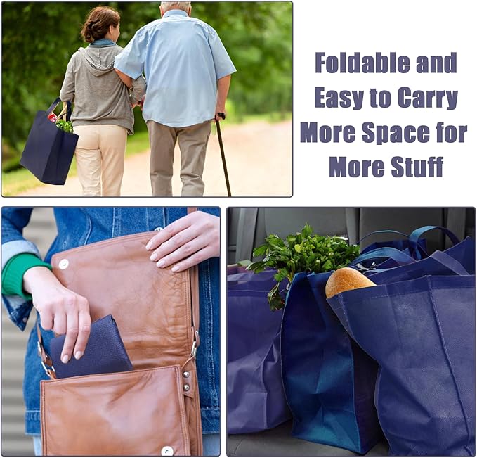 50Pcs Reusable Non Woven Shopping Bags Large Foldable Totes Bag with Handles Grocery Handbag Bulk for Boutiques