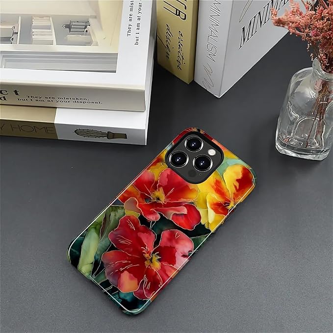 Case for iPhone 13 Pro Max Case,Vintage Floral Girly Design - Hybrid Dual Protection Silicone + Hard PC Shockproof Full Body Cover Slim Anti-Scratch Protective Case for Men Women