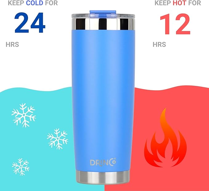 Drinco - 20 oz Stainless Steel Tumbler | Double Walled Vacuum Insulated Mug With Lid, 2 Straws, For Hot & Cold Drinks (20oz Royal Blue, 20oz)
