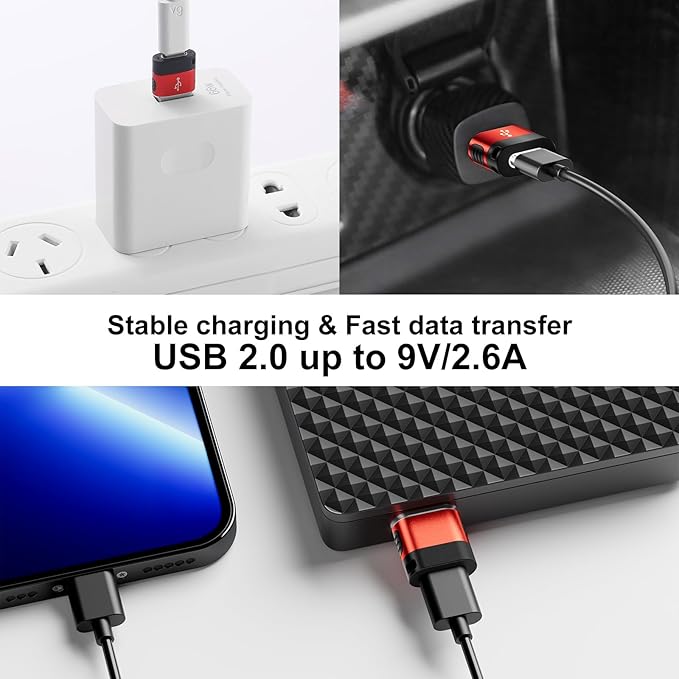 USB to USB C Adapter 6 Pack,USB A to USB C Adapter,USBC Female to USBA Male,Type C Cable Converter for iPhone,MacBook,iPad,AirPods,Charger,Red