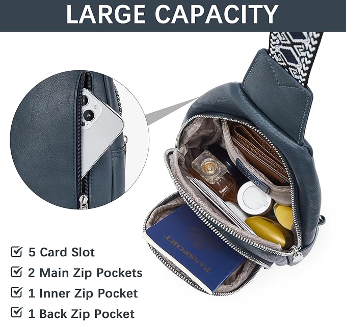 BOSTANTEN Sling Bag for Women Leather Crossbody Bag Vintage Cross Body Purse for Travel with Guitar Strap, Bohemian Style