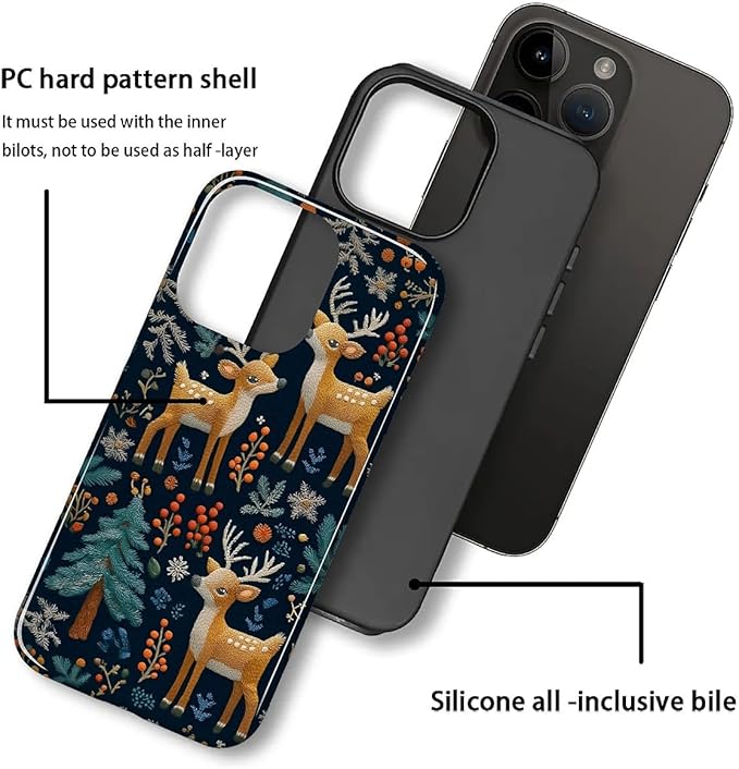 Case for iPhone 14 Pro Max Case,Cute Christmas Reindeer Design - Hybrid Dual Protection Silicone + Hard PC Shockproof Full Body Cover Slim Anti-Scratch Protective Case for Men Women