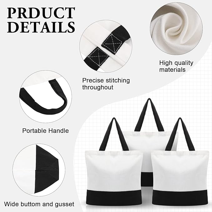 Reginary 16 Pack Canvas Tote Bags Set - Large Cotton Tote with Handle for Women's Kitchen & Grocery Use - DIY Gift