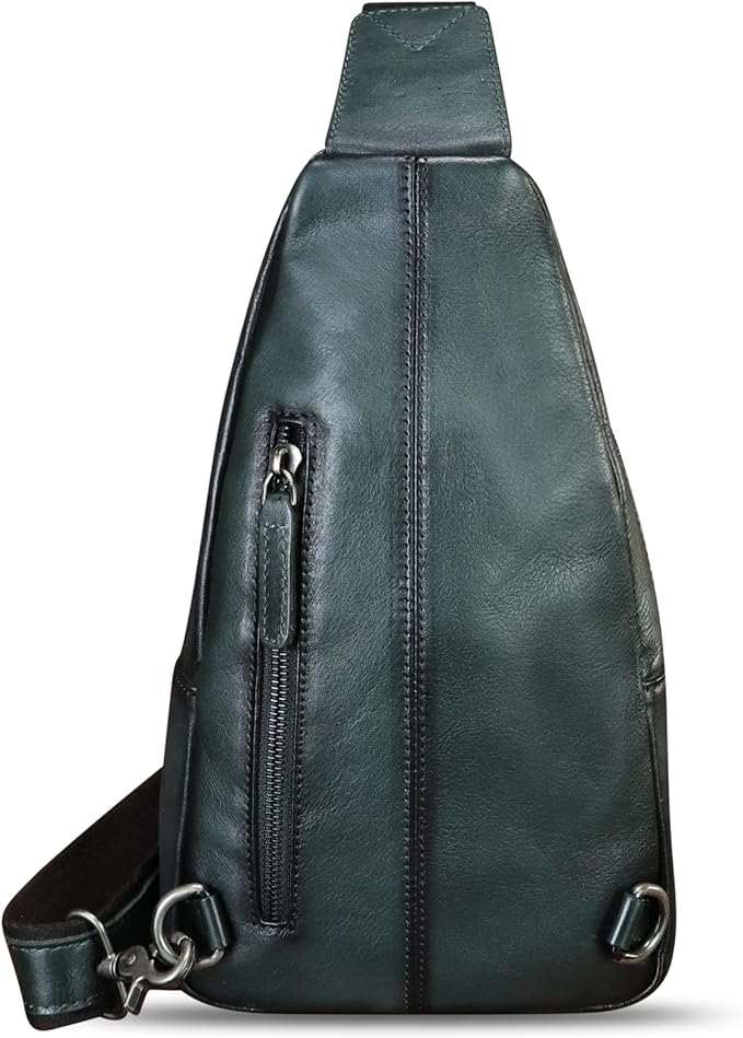 Genuine Leather Sling Bag Embossed Crocodile Pattern Leather Crossbody Sling Backpack Handmade Chest Purse Daypack (Darkgrey)