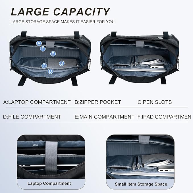 EMPSIGN Laptop Tote Bag for Women 16 Inch, Stylish Computer Shoulder Tote Bag for Work, Large Capacity Quilted Laptop Briefcase, Waterproof Women Business Office Bag, Quilted Black