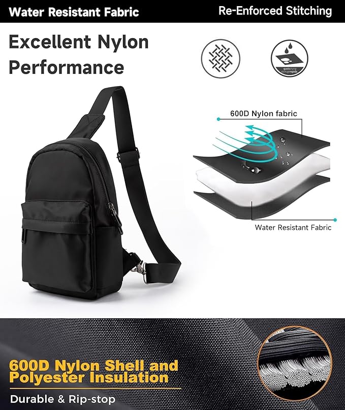 Sling Bag for Men Samll Crossbody Backpack 4.7L Black Anti theft Sling Bags Every Day Pack for Travel Hiking Daily Casual