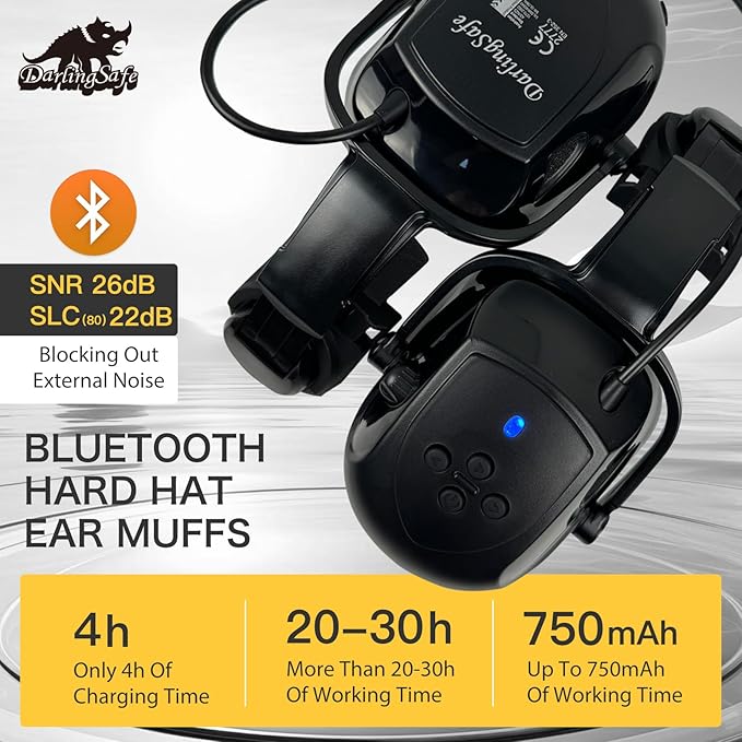 Hard Hats with Visor Bluetooth Ear Muffs Safety Helmet with Visors Mounted Safety Ear muff Hardhats Vented ANSI Z89.1 OSHA