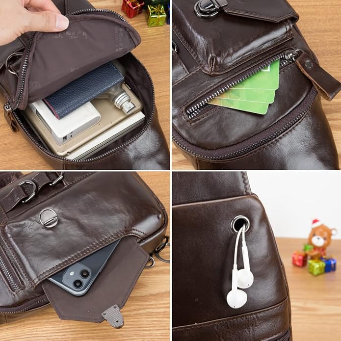 KPYWZER Vintage Leather Sling Bag Backpack for Men Crossbody Shoulder Chest Day Pack Backpacks