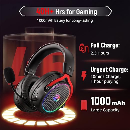 Ozeino Wireless Gaming Headset for Ps5 Ps4 PC Laptop Switch -2.4GHz Wireless Headphones with Detachable Noise Canceling Microphone 40H Playtime, Black