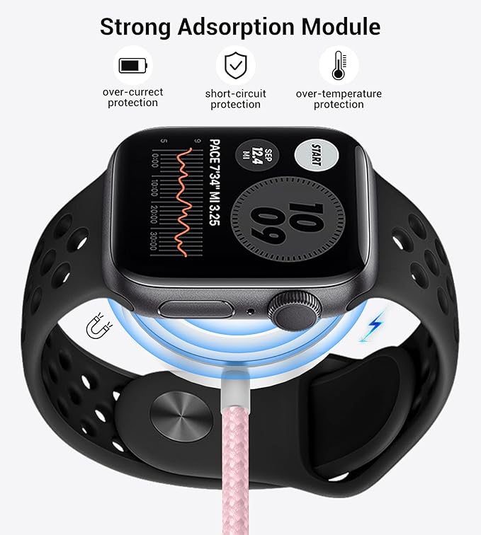 Temdan for Travel Vacation Essentials,3 in 2 USB C Cable for Apple Watch Charger/iPhone 17 Charger/Lightning,Multi Charging Cable Cord,Camping Essentials,Designed for iWatch &iPhone 16-12-5FT Pink