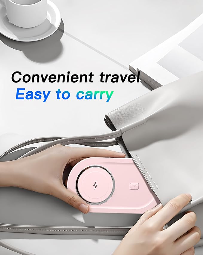 Upgraded 3 in 1 Wireless Charging Station for Apple Devices, Faster Mag-Safe Charger Stand, Magnetic Charger Station for iPhone 16/15/14/13/12 Series & AirPods Pro & Apple Watch Series （Pink）