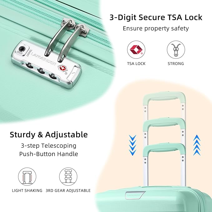 LARVENDER Luggage Sets 5 Piece with Duffel Bag Expandable(Only 28 inch) Hardside PP Carry On Luggage with 360° Spinner Wheels TSA Lock Luggage Sets for Women, Seafoam Green