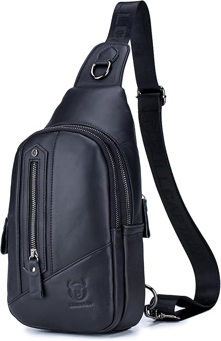 LUKZIJAES Genuine Leather Sling Bag for Men