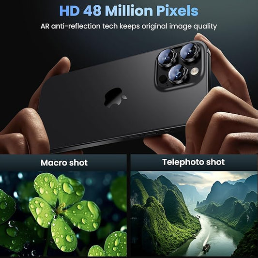 Uyiton for iPhone 17 Pro Max/17 Pro/16 Pro Max/16 Pro/15 Pro Max/15 Pro/14 Pro Max/14 Pro Camera Lens Protector - Military-Grade Tempered Glass Metal Camera Cover, Easy to Install, Black