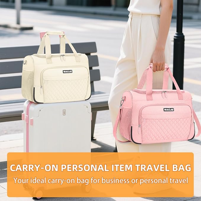 Travel Duffle Bag for Women, Underseat Carry On luggage Bag Foldable Overnight Weekender Hospital Bag Lightweight Airplanes Personal Item Travel Tote Bag for Women Birthday Gifts, 16IN Pink
