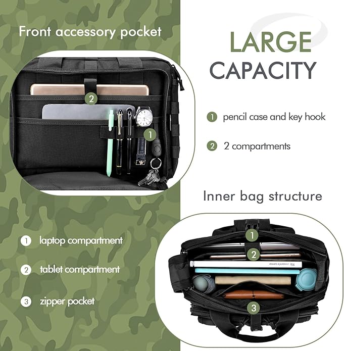 BAGZY Tactical Messenger Bag for Men Multifunctional Tactical Briefcase Men's Military Laptop Work Bag for Business Teacher