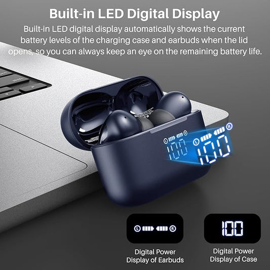 TOZO T20 Wireless Earbuds Bluetooth Headphones 48.5 Hrs Playtime with LED Digital Display, IPX8 Waterproof, Dual Mic Call Noise Cancelling 10mm Broad Range Speakers, 2025 Version