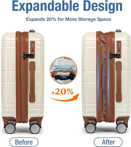 KYME Carry On Luggage 22x14x9 Airline Approved with TSA Lock Hard Shell Carry On Suitcase Lightweight Suitcases with Wheels Small Luggage for Men Women,Carry-On 20 Inch,Beige