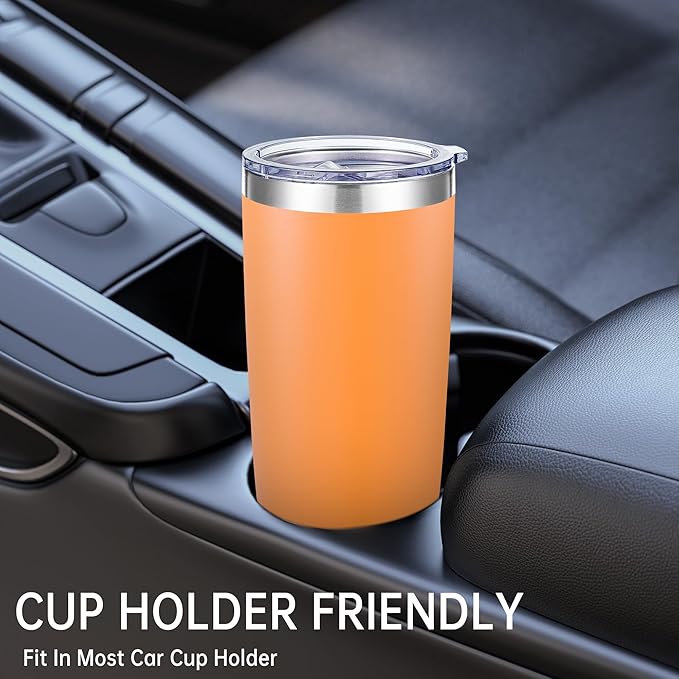 20 oz Tumblers Bulk Stainless Steel Tumbler with Lid Double Wall Vacuum Insulated Coffee Mug 20oz Powder Coated Cup for Hot and Cold Drinks, Orange, 6 pack