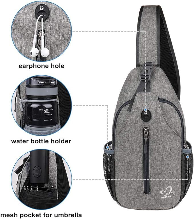 WATERFLY Crossbody Sling Backpack Sling Bag Travel Hiking Chest Bag Daypack