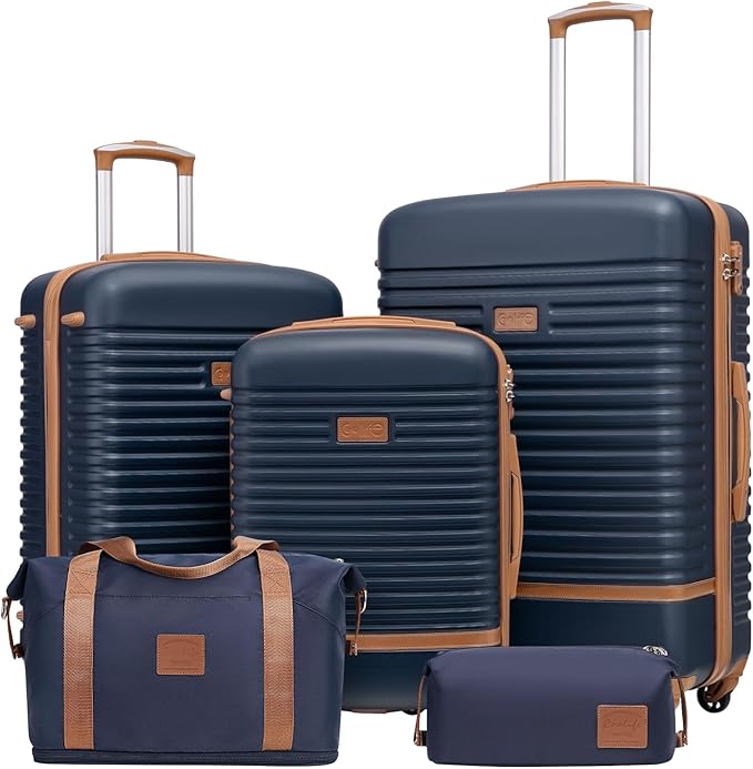 Coolife Suitcase Set 3 Piece Luggage Set Carry On Travel Luggage TSA Lock Spinner Wheels Hardshell Lightweight Luggage Set(Navy, 5 piece set)