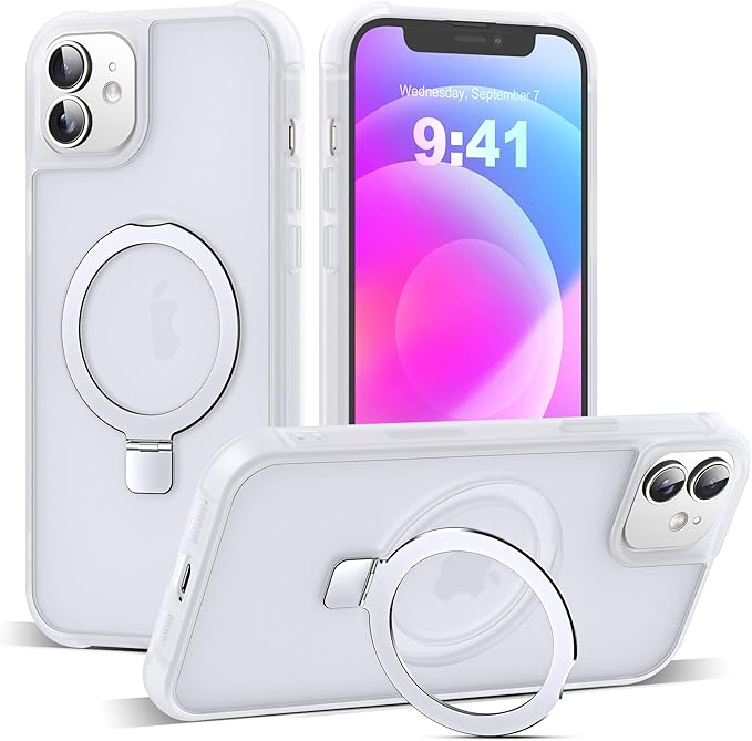 Compatible with iPhone 12 Case & iPhone 12 Pro Case 6.1" with Invisible Magnetic O-Ring Stand [Compatible with Mag-Safe][Great Grip Feeling],Translucent
