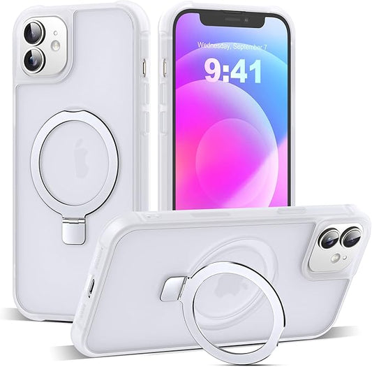 Compatible with iPhone 12 Case & iPhone 12 Pro Case 6.1" with Invisible Magnetic O-Ring Stand [Compatible with Mag-Safe][Great Grip Feeling],Translucent