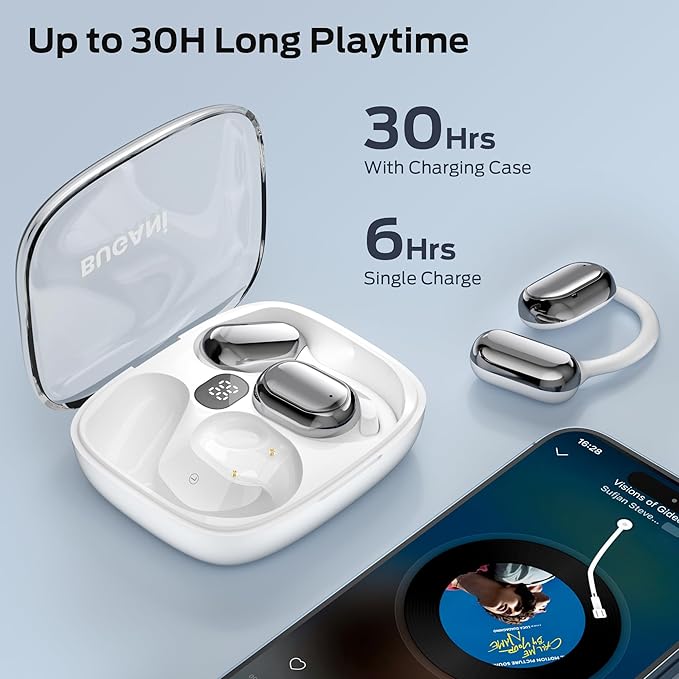 BUGANI Open Ear Headphones, Bluetooth 5.3 Wireless Headphones with Dual Large Driver, Open Ear Earbuds with Immersive Stereo Sound, ENC Clear Talk, 30H Playtime, Waterproof Sport Earbuds for Running