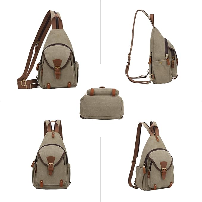 KouLi Buir Canvas Sling bag,Small Crossbody Backpack,Convertible Chest Bag Casual Daypack For Outdoor Cycling Hiking Travel